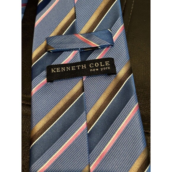 Kenneth Cole - Blue Striped Silk Necktie - Picture 5 of 6